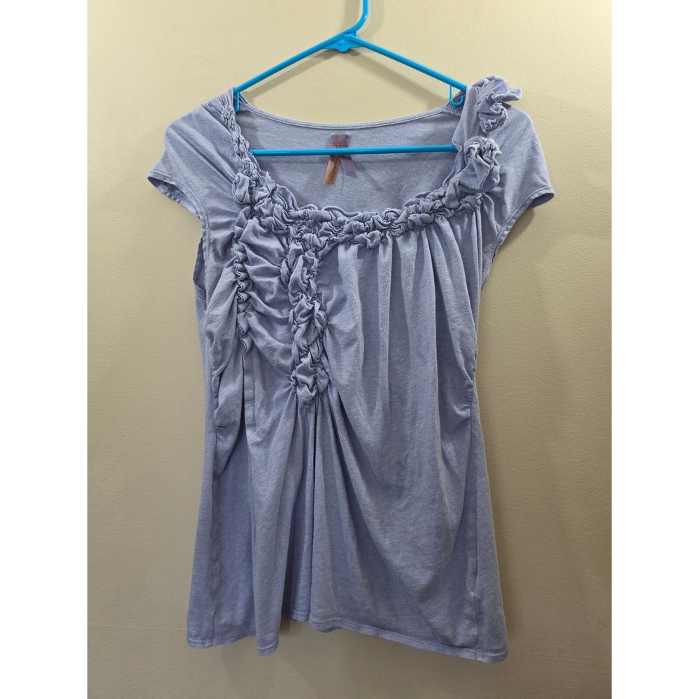 Postmark Anthropologie Lavender Ruffle Rosette Ruched Top Pima Cotton Modal L